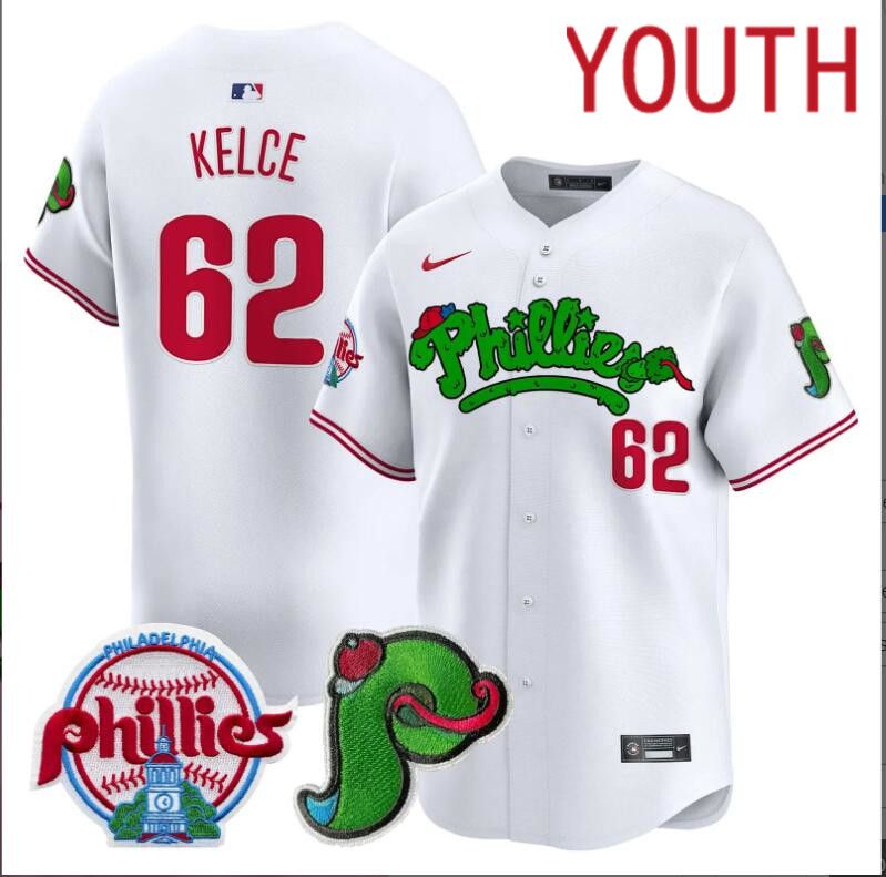 Youth  Philadelphia Phillies #62 Kelce white Limited 2024 MLB Nike jersey->youth nfl jersey->Youth Jersey
